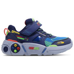 Pre School Shoes - Skechers Game Kicks - Navy Synthetic-Blue Textile-Multi Trim