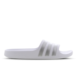Grade School Flip-Flops and Sandals - adidas Adilette Aqua - White-Silver