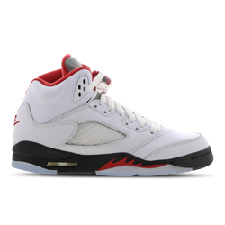 Grade School Shoes - Jordan 5 Retro - True White-Fire Red-Black