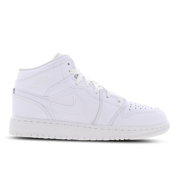 Jordan 1 Mid Unisex Shoes - White - Size: 3.5 - Textile, Leather - Foot Locker