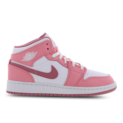 Grade School Shoes - Jordan Aj1 Mid - Coral Chalk-Desert Berry-White