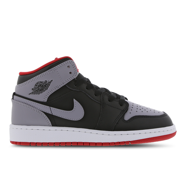 Air Jordan Men's 1 Mid GS Cement Grey/Fire Red/White - DQ8423-006