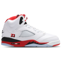 Grade School Shoes - Jordan Retro 5 - White-Fire Red-Black