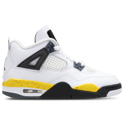 Grade School Shoes - Jordan Retro 4 - White-Tour Yellow-Dk Blue Grey