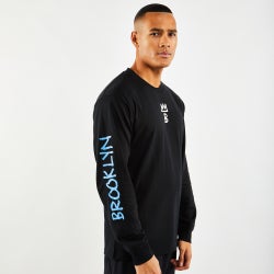 Men T-Shirts - Nike Brooklyn Nets City Edition Long Sleeve - Black-Black