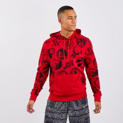 Men Hoodies - New Era NBA Placement Over The Head - Red-Red