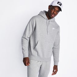 Men Hoodies - Nike Club Fleece Pullover Hoodie - Dk Grey Heather-Matte Silver