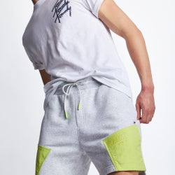 Men Shorts - Tommy Jeans Shorts - Silver Grey Heather-Lime