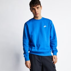 Men Sweatshirts - Nike Club  Crew Neck - Signal Blue-White