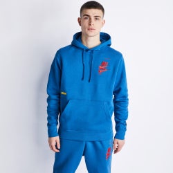 Men Hoodies - Nike Club Mftra Over The Head Hoody - Dk Marina Blue-Black
