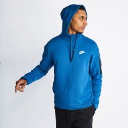 Men Hoodies - Nike Tech  Over The Head Hoody - Dk Marina Blue-Light Bone