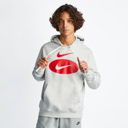 Men Hoodies - Nike Swoosh  Over The Head Hoody - Grey Heather-Grey Heather