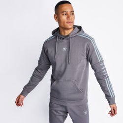 Men Hoodies - adidas Originals Trefoils Stripes Over The Head Hoody - Grey Four-Magic Grey