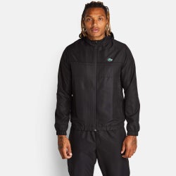 Men Track Tops - Lacoste Diamond Weave Hooded - Black-Black