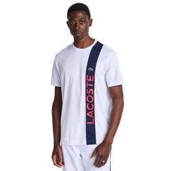 Men T-Shirts - Lacoste Small Croc Logo Stripe - White-Navy Blue-Red