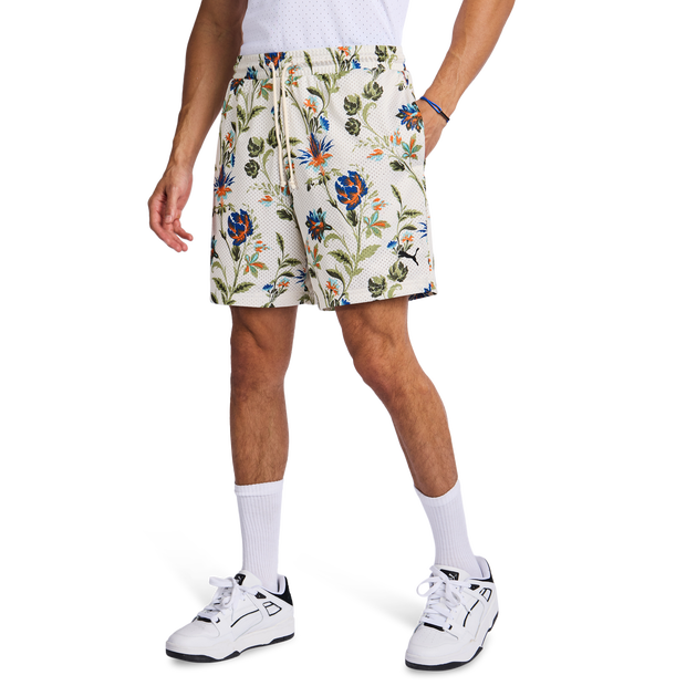 Puma Floral Sport Herren Kurze Hosen - Weiß - Größe S - Poly Mesh
