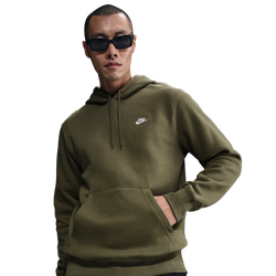 Men Hoodies - Nike Club Fleece - Medium Olive-Medium Olive-White