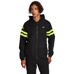 Men Track Tops - Lacoste Diamond Weave Hooded - Black-Fluo Yellow