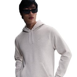 Men Hoodies - Nike Club Fleece - Birch Heather-White-White