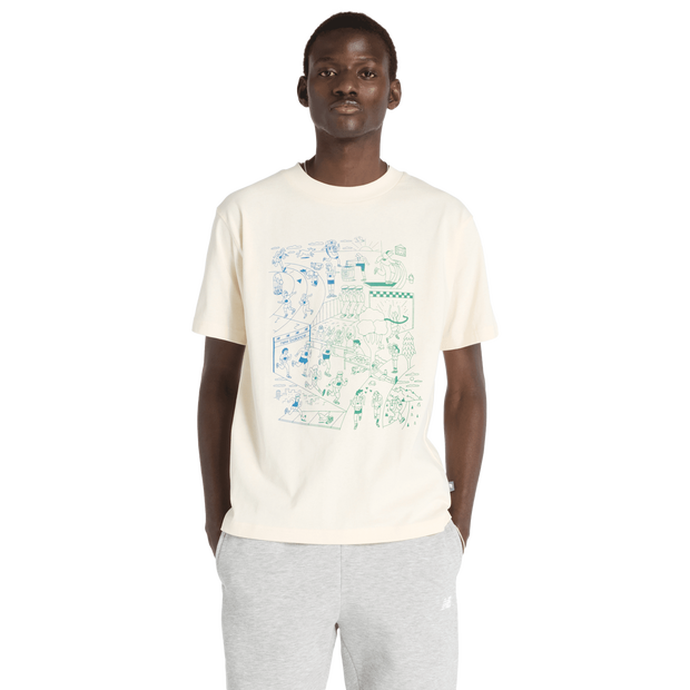 New Balance Athletics Run Mural T-shirt T-shirts Heren - Beige - Maat S - Katoen Jersey