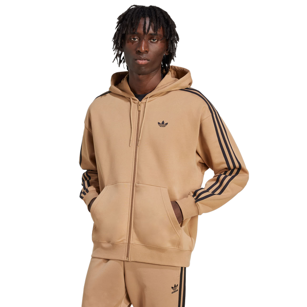 Adidas Adicolor Oversize Full-zip Hoodie Uomo - Felpe con cappuccio Beige - Taglia S - Jersey di cotone
