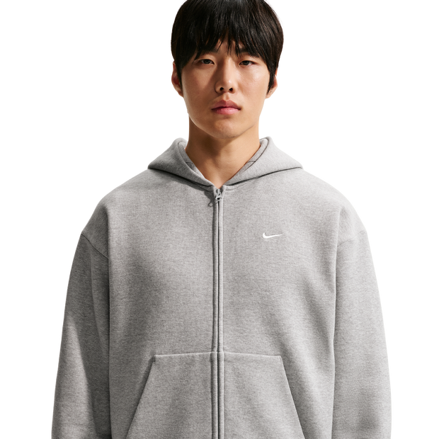 Nike Solo Swoosh, Men's Grey Cotton Fleece Hoodies,  Size S