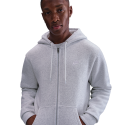 Men Hoodies - Nike Club Full Zip Fleece Hoodie - Birch Heather-White