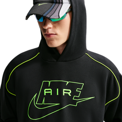 Men Hoodies - Nike Air Fleece Pullover Hoodie - Black-Volt