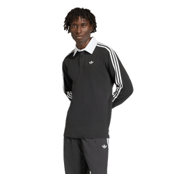 Uomo Polo Shirts - adidas 3-Stripes Rugby Longsleeve Polo - Black-Black