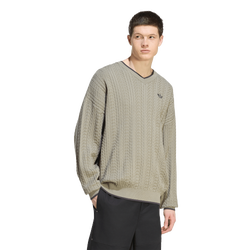 Homme Sweats - adidas Cable Knit V-neck Sweatshirt - Silver Pebble-Silver Pebble