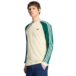 Men T-Shirts - adidas 3-Stripes Long-sleeve Top Long-sleeve Top - Warm Vanilla-Collegiate Green