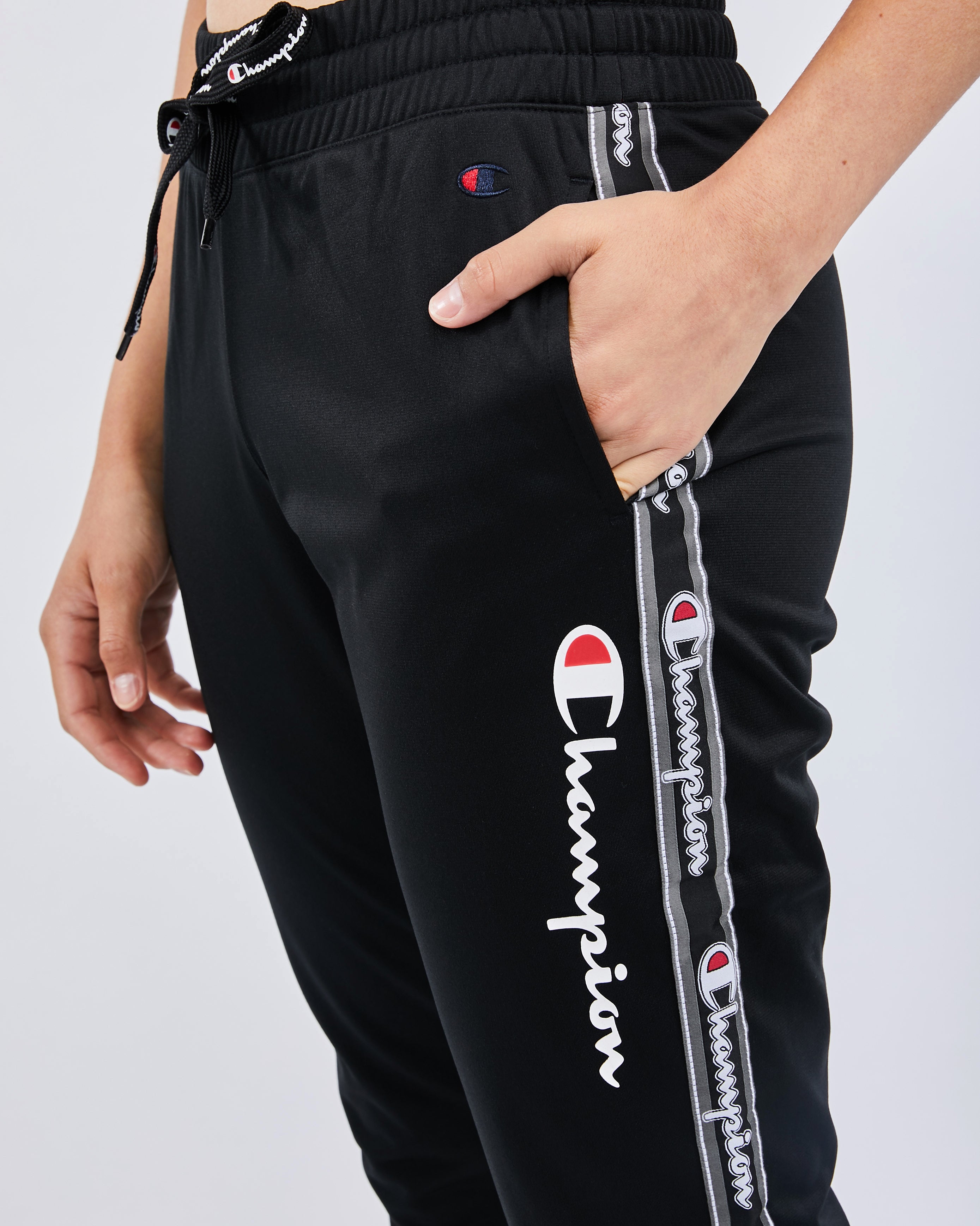 champion tape poly track pants