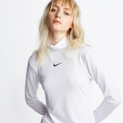 Women T-Shirts - Nike Swoosh Long Sleeve - White-White