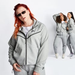 Women Hoodies - Nike Tech Fleece Full Zip Hoodie - Dark Grey Heather-Black