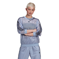Women Sweatshirts - adidas Mesh Crew - Chalk Blue-Chalk Blue-Chalk Blue