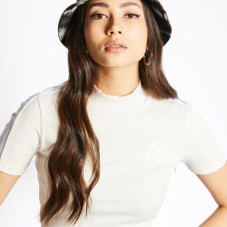 Women T-Shirts - Puma Classic Rib Mock Neck - White-White