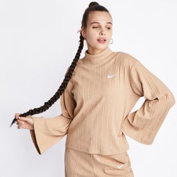 Women T-Shirts - Nike Sportswear Trend Rib Longsleeve Tee - Tan-Tan