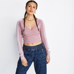 Women T-Shirts - adidas 3Stripes Wrap Longsleeve Tee - Lavendar-Lavendar