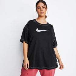 Women T-Shirts - Nike Swoosh Plus Shortsleeve Tee - Black-Black-White