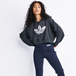 Women Hoodies - adidas Originals Aerobic Over The Head Hoody - Charcoal-Charcoal