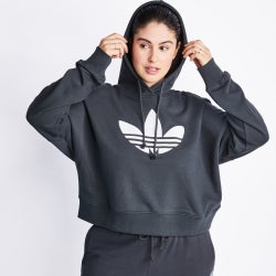 Women Hoodies - adidas Originals Aerobic Plus Over The Head Hoody - Charcoal-Charcoal