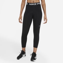 Women Leggings - Nike Pro 365 Mid Rise Cropped Mesh Panel Tights - Black-White