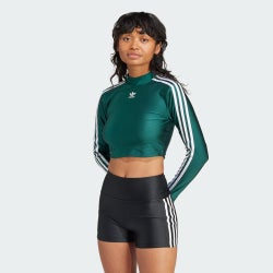 Damen T-Shirts - adidas 3-Stripes Cropped Long-sleeve - Collegiate Green-Collegiate Green