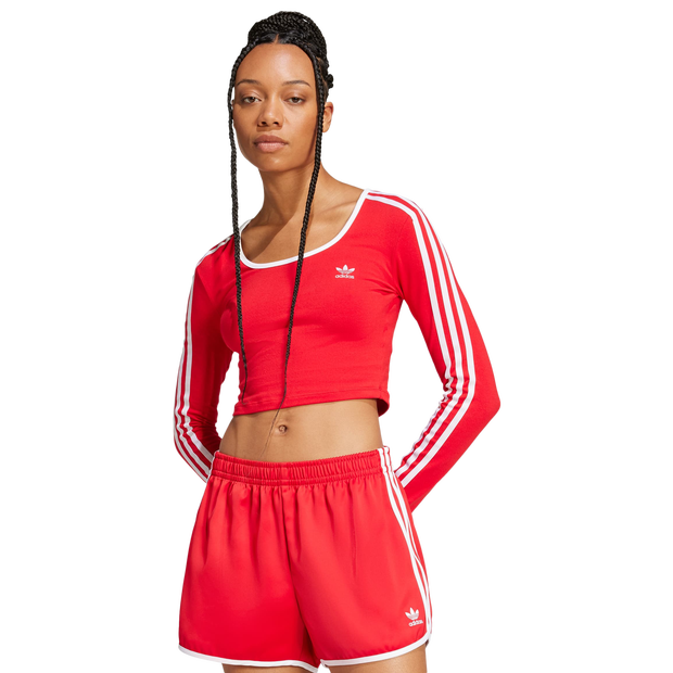 Adidas 3 Stripes Damen T-Shirts - Rot - Größe: 34 - Baumwoll-Jersey - Foot Locker