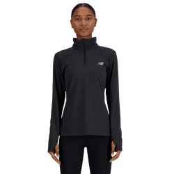 Damen Track Tops - New Balance Sport Essentials Quarter Zip - Black Tefron Heather-Black Tefron Heather