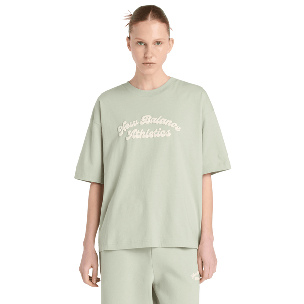 New Balance Linear Heritage Oversized T-shirt Donna - Magliette Verde - Taglia M - Jersey di cotone