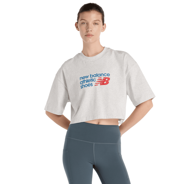 New Balance Athletics Premium Logo Cropped Tee Donna - Magliette Grigio - Taglia S - Jersey di cotone