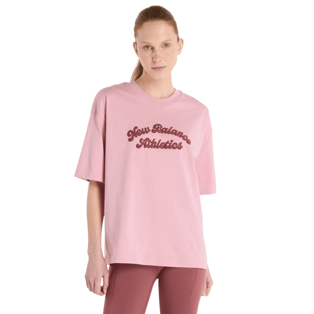 New Balance Linear Heritage Oversized T-shirt Mujer Camisetas - Rosa - Talla XL - Tejido Jersey de algodón