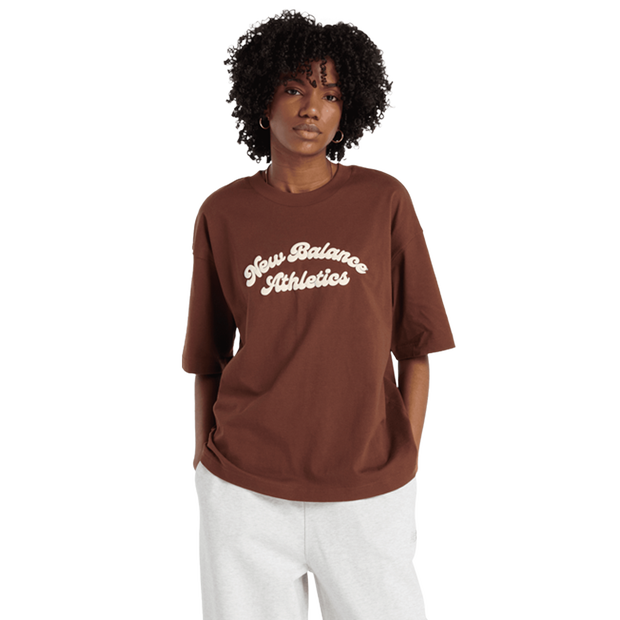 New Balance Linear Heritage Oversized T-shirt Donna - Magliette Marrone - Taglia XXL - Jersey di cotone
