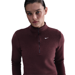 Women Sweatshirts - Nike Sportswear Phoenix Long-sleeve 1/2-Zip Top - Burgundy Crush-Sail